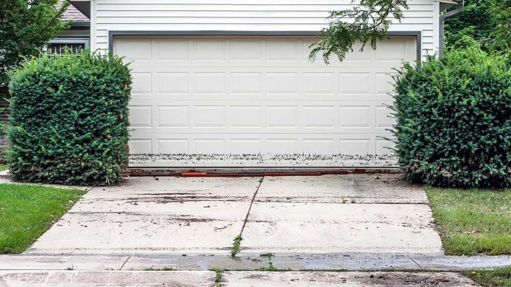 Water damage on a garage door